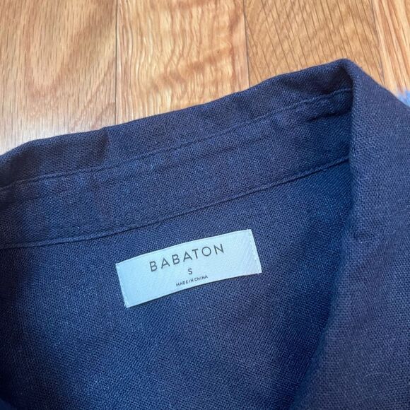 Aritzia Babaton Navy Button-Up Linen Blend Shirt Maxi Dress Size S - Picture 2 of 6